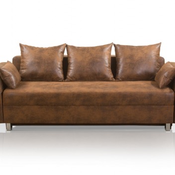 Panana - WALLI sofa bed including pillow cover Gobi brown 2 seat leather