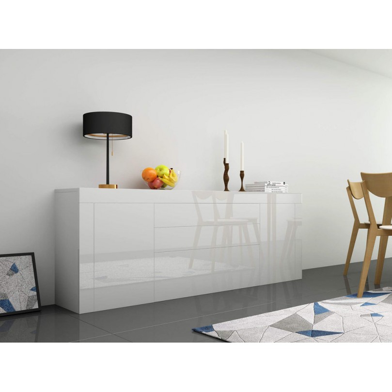 Modern Sideboard High Gloss Fronts Storage Cupboard Cabinet Unit with 2 Doors 2 Drawers Flap Large Chest of Drawers Living Room White