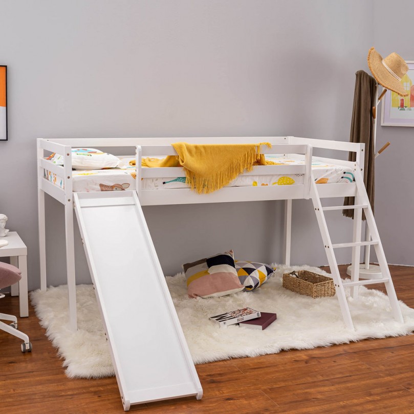 Bunk Bed with Slide, Mide Sleeper Wooden Cabin Bed 3FT Single Bed with Ladder for Kids, Children, Grey, for Kids Bunk Bed with Slide, Mide Sleeper Wooden Cabin Bed 3FT Single Bed with Ladder for Kids, Children, Grey, for Kids - Custom Alt by Opencart SEO Pack PRO