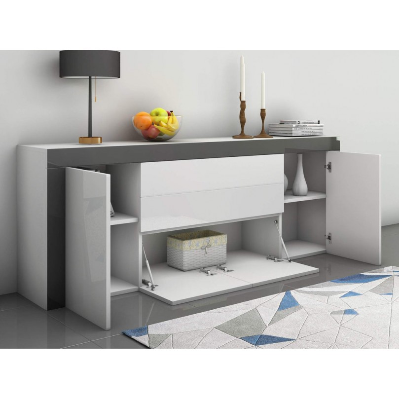 Modern Sideboard High Gloss Fronts Storage Cupboard Cabinet Unit with 2 Doors 2 Drawers Flap Large Chest of Drawers Living Room White Modern Sideboard High Gloss Fronts Storage Cupboard Cabinet Unit with 2 Doors 2 Drawers Flap Large Chest of Drawers Living Room White