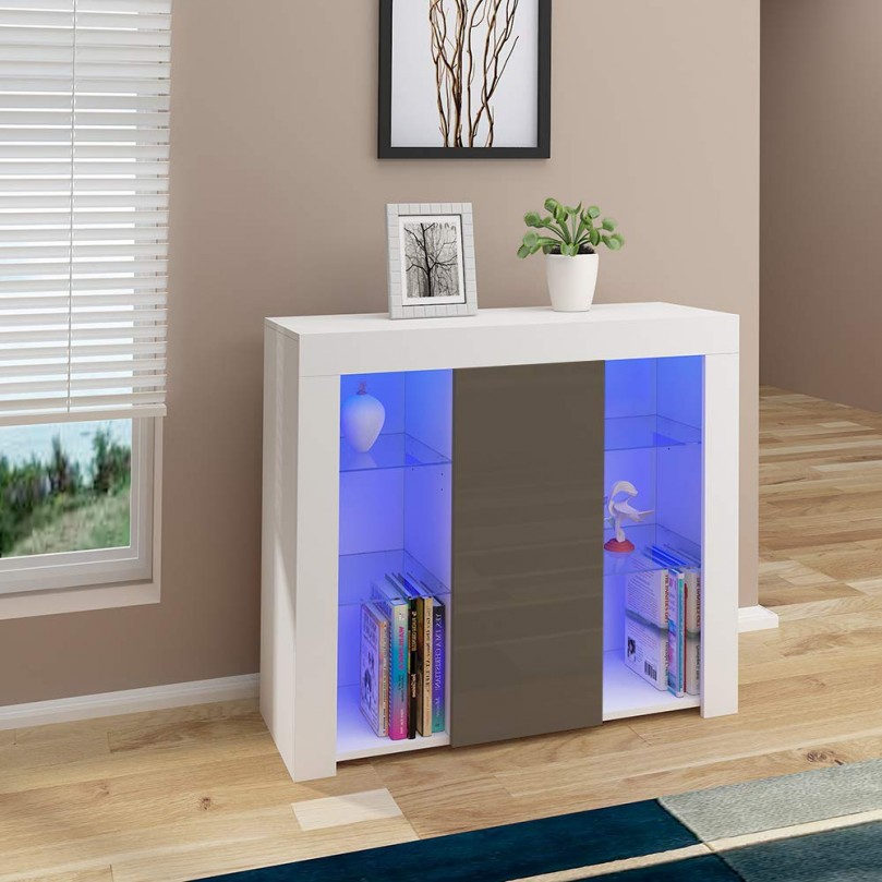 Sideboard Storage Cupboard High Gloss Front Cabinet RGB Multicolor LED Lighting with Door and Shelves