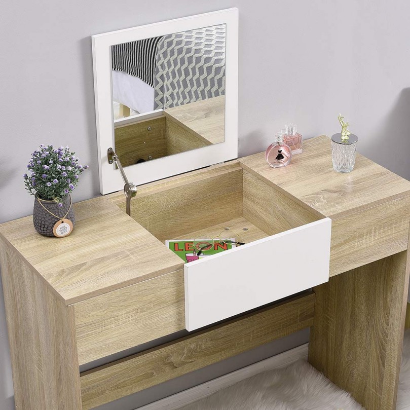 Modern Dressing Table Set with Flip-up Mirror Wood Makeup Table Vanity Console Dresser with Stool Bedroom Furniture Girls Gift Modern Dressing Table Set with Flip-up Mirror Wood Makeup Table Vanity Console Dresser with Stool Bedroom Furniture Girls Gift