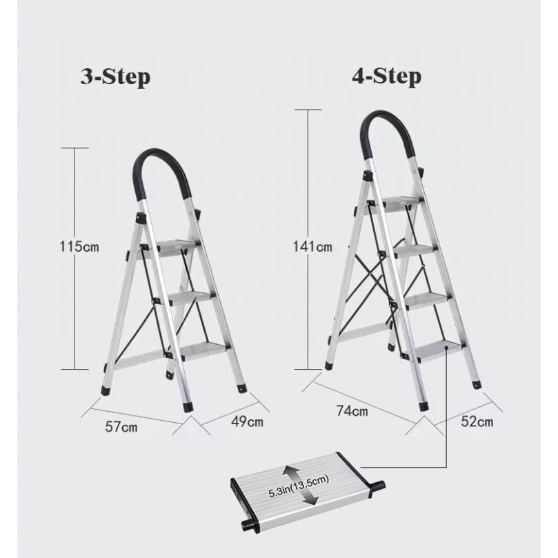 Step Ladder Folding Step Stool Anti-Slip Wide Step, Aluminum Light Weight Folding Step Stool